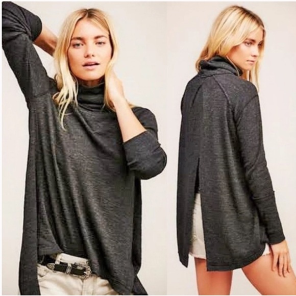 Free People Sweaters - Free People | Split Back Charcoal Turtleneck